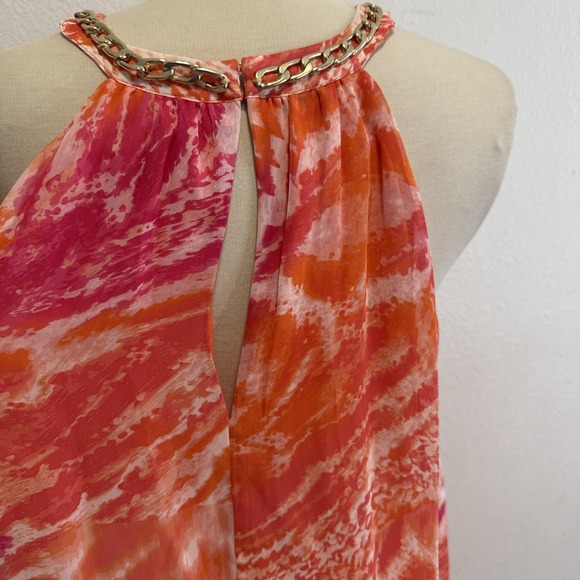 Calvin Klein Dress 12 Orange Pink Chain Halter Shift Cocktail Formal Summer - Picture 9 of 13